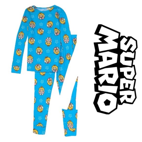 Super Mario Bros | Princess Peach Long Sleeve 2-Piece Girl's Pajama Set | Size 8 - Picture 1 of 7